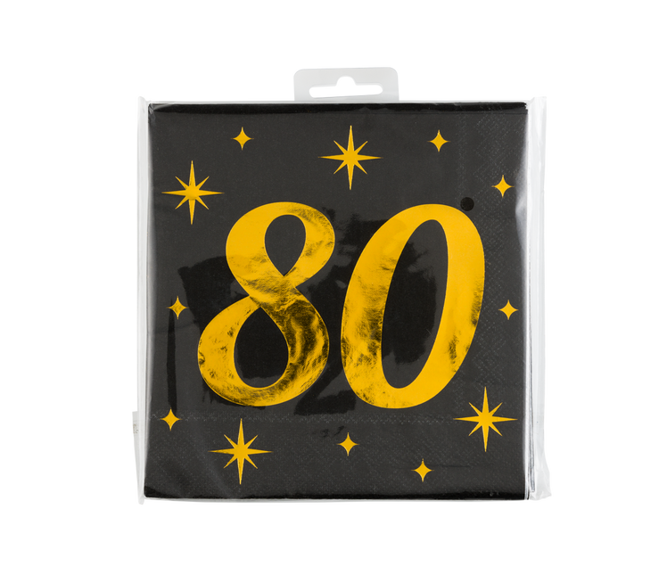 80 Years Napkins Black Gold 19cm 16pcs