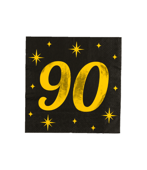 90 Years Napkins Black Gold 19cm 16pcs