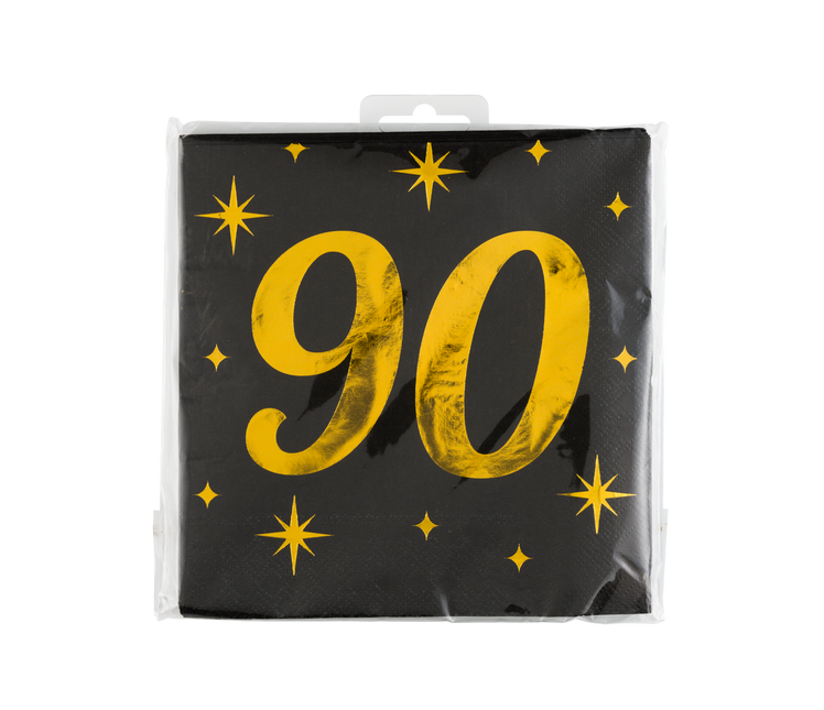 90 Years Napkins Black Gold 19cm 16pcs