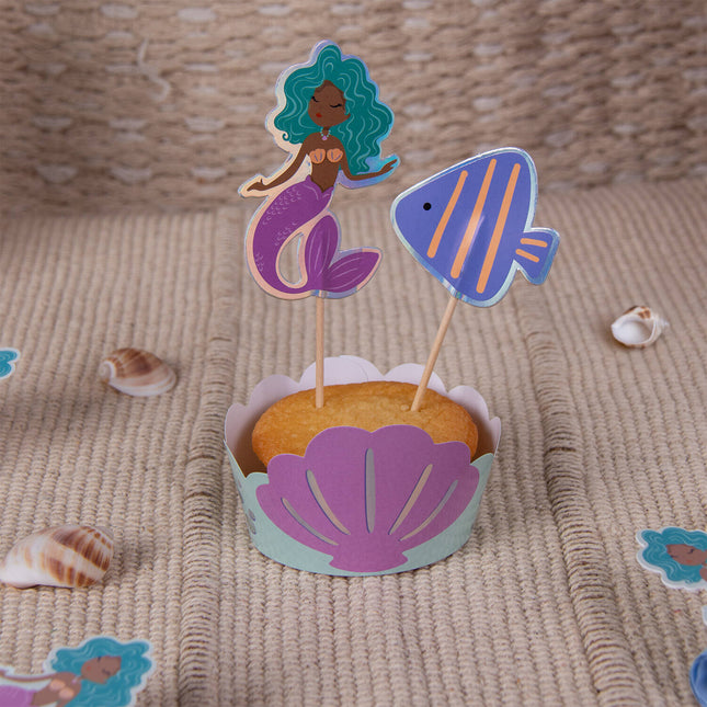 Ensemble de décoration pour petits gâteaux - Mermaid Magic - 6 ensembles