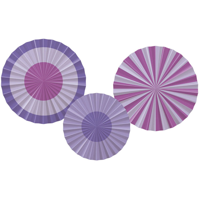 Eventails en papier violet 35cm 3pcs