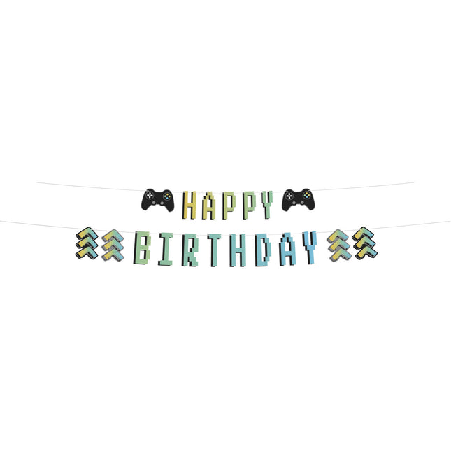 Guirlande de lettres Happy Birthday Gaming Party 1.5m