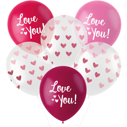 Ballons "Love You ! Mélange rose 33cm - 6 pièces