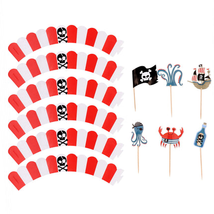 Ensemble de décorations pour petits gâteaux - Fête des pirates - 6 ensembles