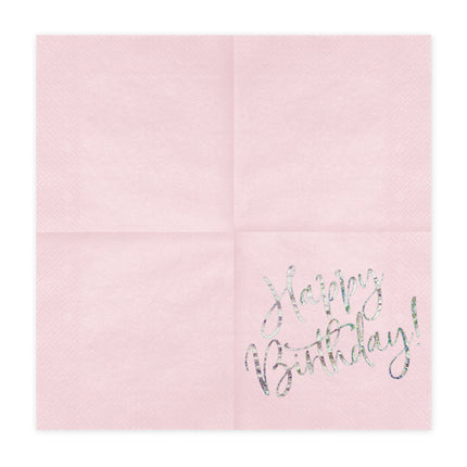 Serviettes de table Happy Birthday Rose clair 33cm 20pcs