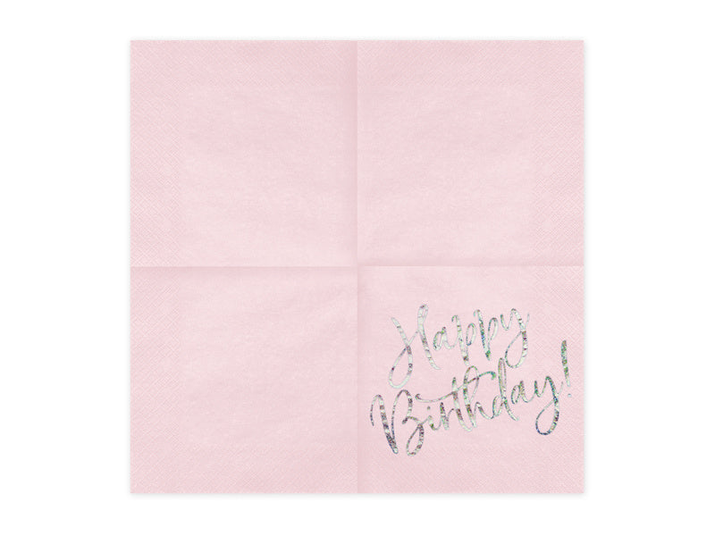 Serviettes de table Happy Birthday Rose clair 33cm 20pcs