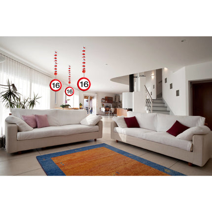 Décoration suspendue 16 ans Panneau de signalisation 75cm 3pcs