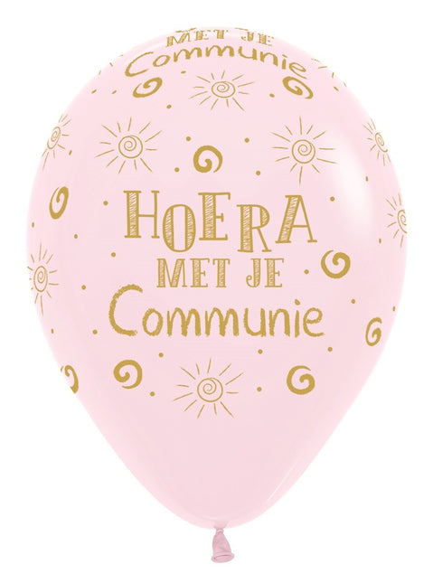 Ballons Hourra avec ta communion Pastel rose mat 30cm 25pcs