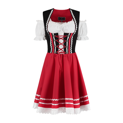 Robe Dirndl Oktoberfest Rouge Blanc Dames 2 Pièces