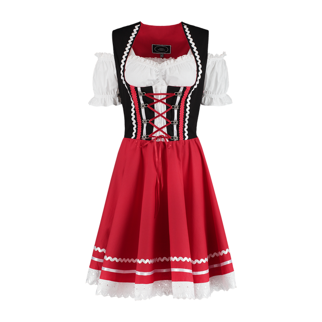 Robe Dirndl Oktoberfest Rouge Blanc Dames 2 Pièces