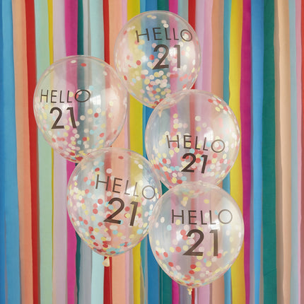 Ballons confettis transparents 21 ans 30cm 5pcs