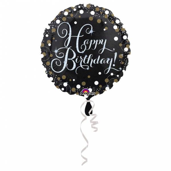 Ballon à hélium Happy Birthday noir pailleté 43cm vide