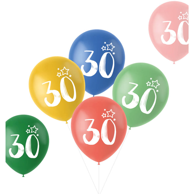 Ballons 30 ans colorés 33cm 6pcs