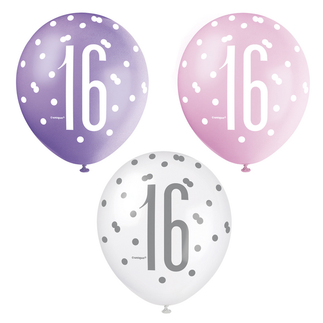 Ballons de baudruche 16 ans Dots 30cm 6pcs