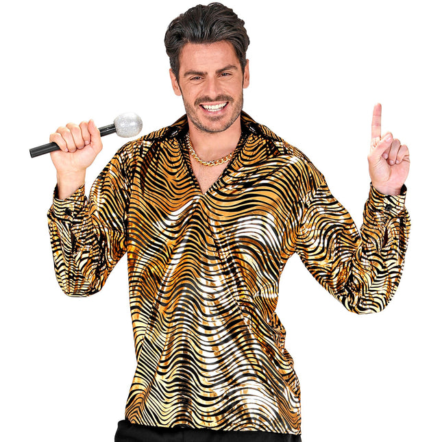 Disco 70S Shirt Gold Men's Tiger Print