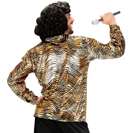 Disco 70S Shirt Gold Men's Tiger Print