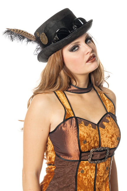 Chapeau noir Steampunk avec lunettes