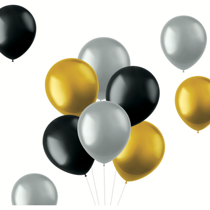 Ballons colorés Noir Or Argent Métallique 33cm 10pcs