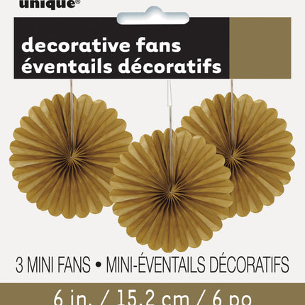 Eventails en papier or 15cm 3pcs