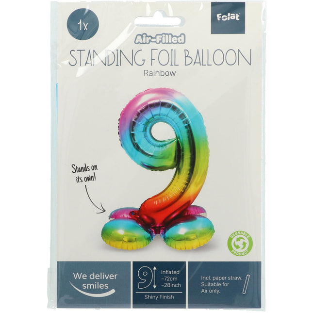 Ballon de baudruche Figure 9 Arc-en-ciel avec support 72cm