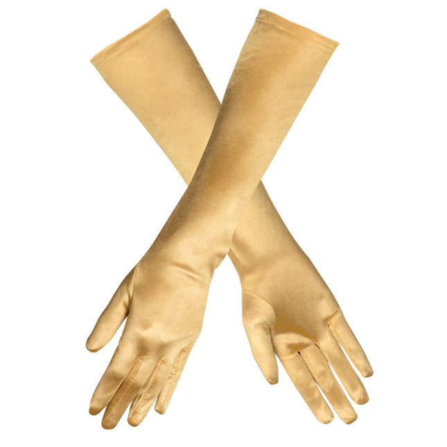 Gants longs en satin or