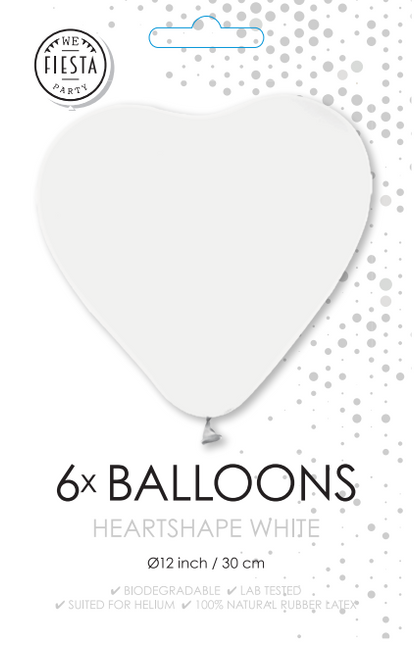 Ballons blancs en forme de coeur 30cm 6pcs