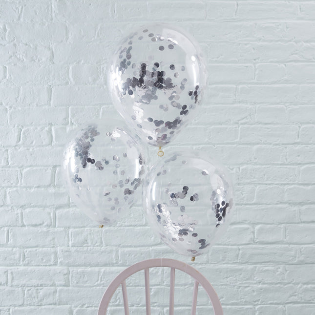 Ballons confettis argentés 30cm 5pcs