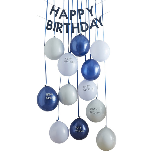 Rideau de porte bleu joyeux anniversaire avec ballons