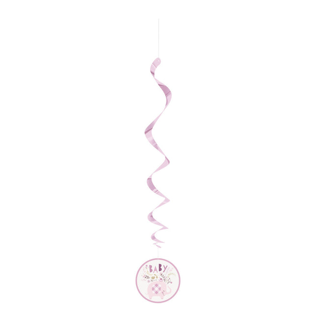 Décoration suspendue bébé éléphant rose 66cm 3pcs