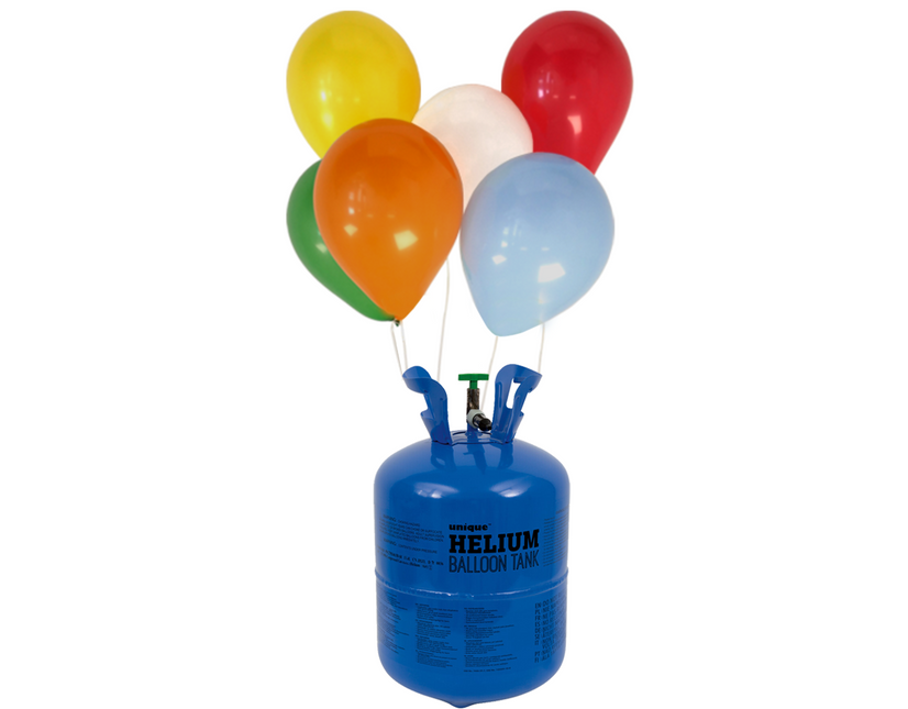 Réservoir d'hélium avec 200 ballons et ruban