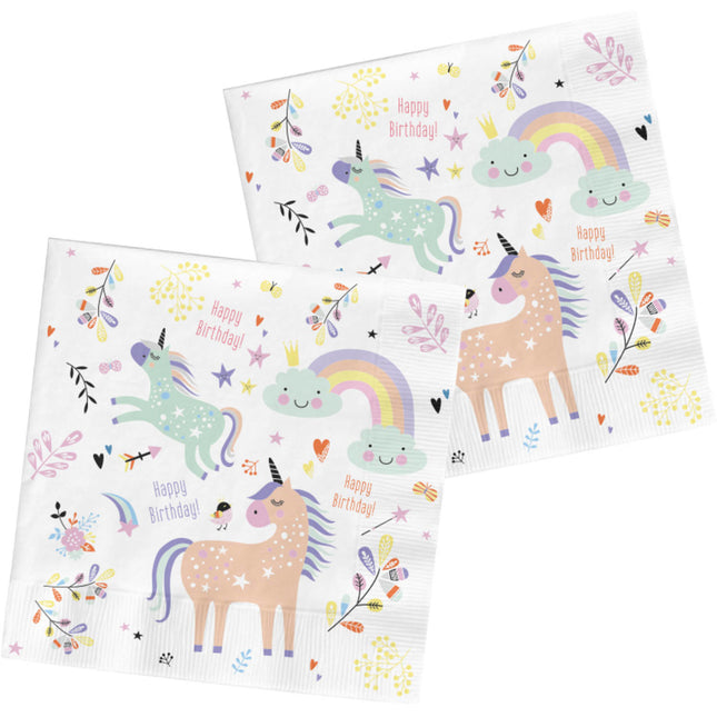 Serviettes de table Licorne Arc-en-ciel 33cm 20pcs