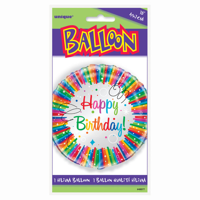 Ballon à l'hélium Happy Birthday Ribbons Rainbow 45cm vide