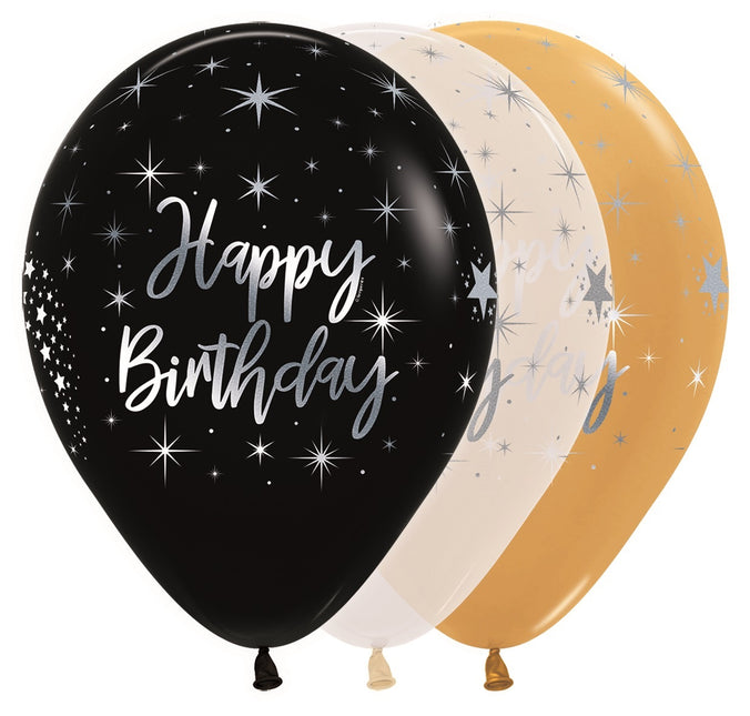 Ballons Happy Birthday Radiant Metallic Ink Silver 30cm 25pcs