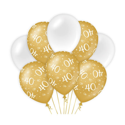 Ballons 40 ans or blanc 30cm 8pcs