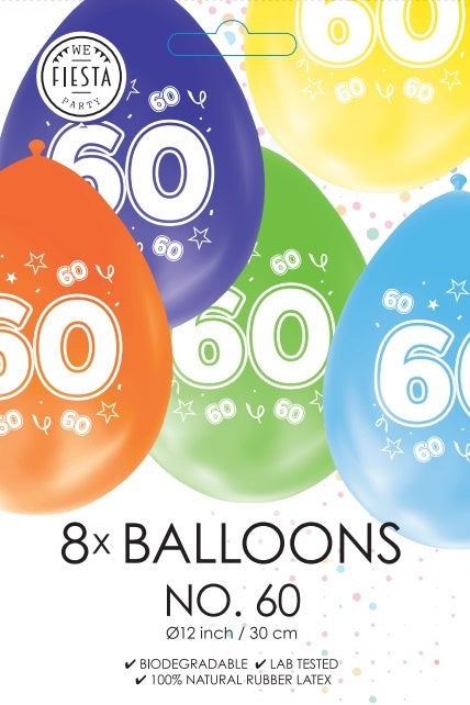 Ballons colorés 60 ans 30cm 8pcs