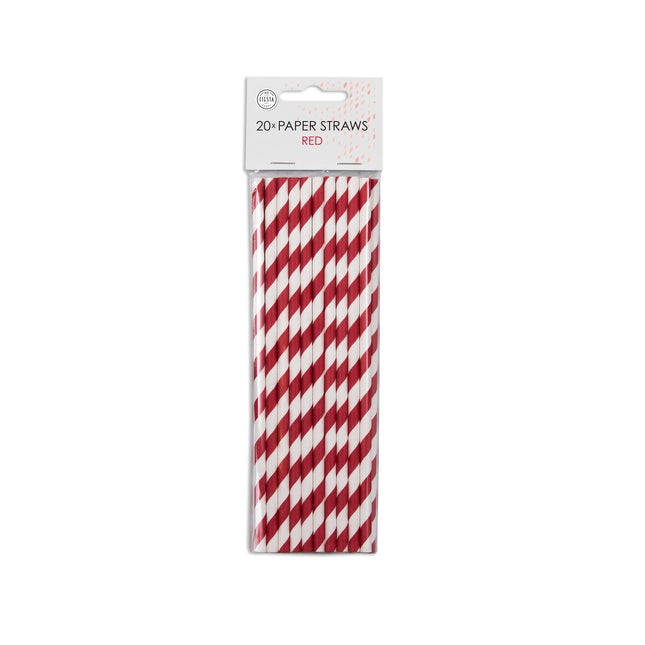 Pailles en papier rayées rouges 19.7cm 20pcs