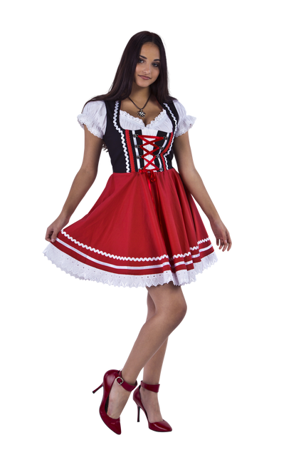 Robe Dirndl Oktoberfest Rouge Blanc Dames 2 Pièces