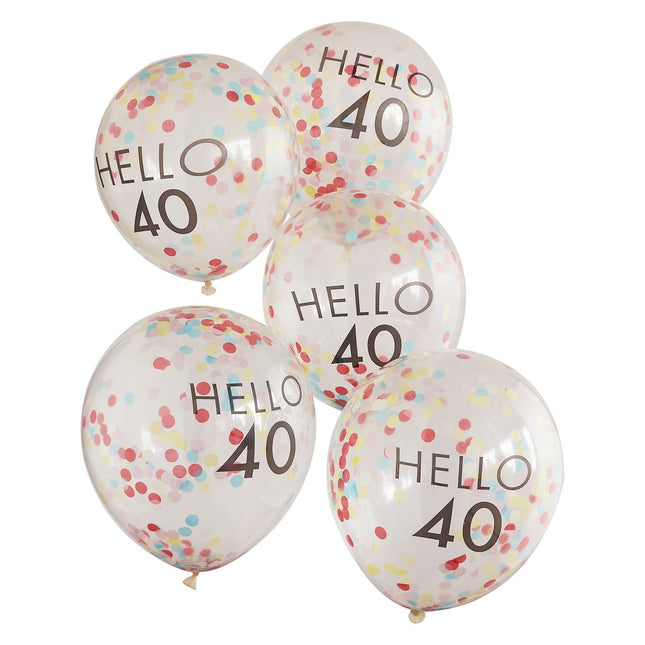 Ballons confettis transparents 40 ans 30cm 5pcs