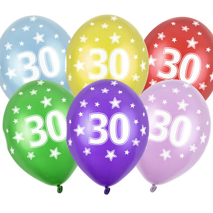 Ballons 30 ans colorés métalliques 30cm 6pcs