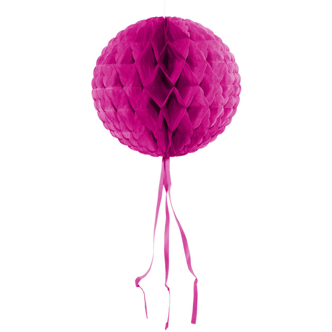 Boule en nid d'abeille Ruban fuchsia 30cm