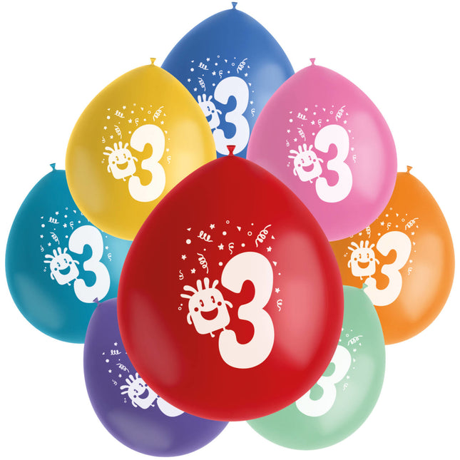 Ballons 3 ans colorés 23cm 8pcs