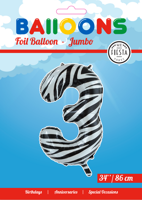 Ballon de baudruche Figure 3 Zebra XL 86cm vide