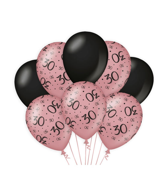 Ballons 30 ans Rose Noir 30cm 8pcs