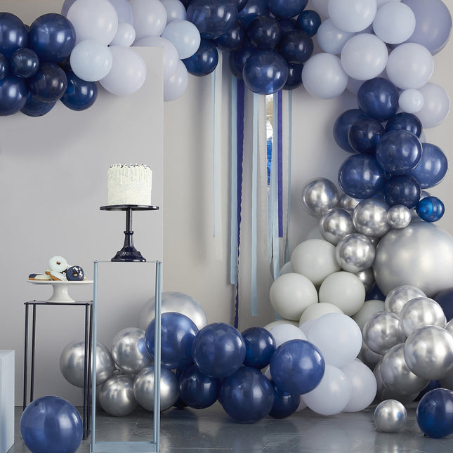 Arche de ballon bleu argenté XL DIY Set