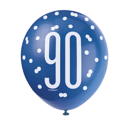 Ballons 90 Years Dots Blue 30cm 6pcs