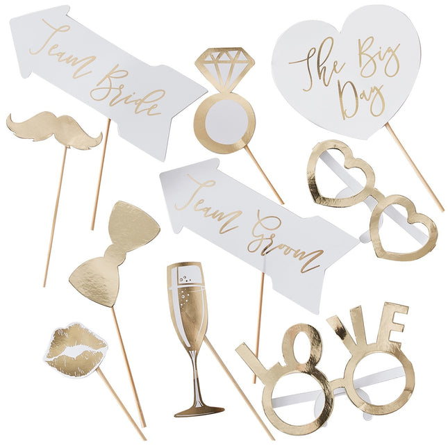 Accessoires pour Photobooth de mariage Blanc/Or 10pcs