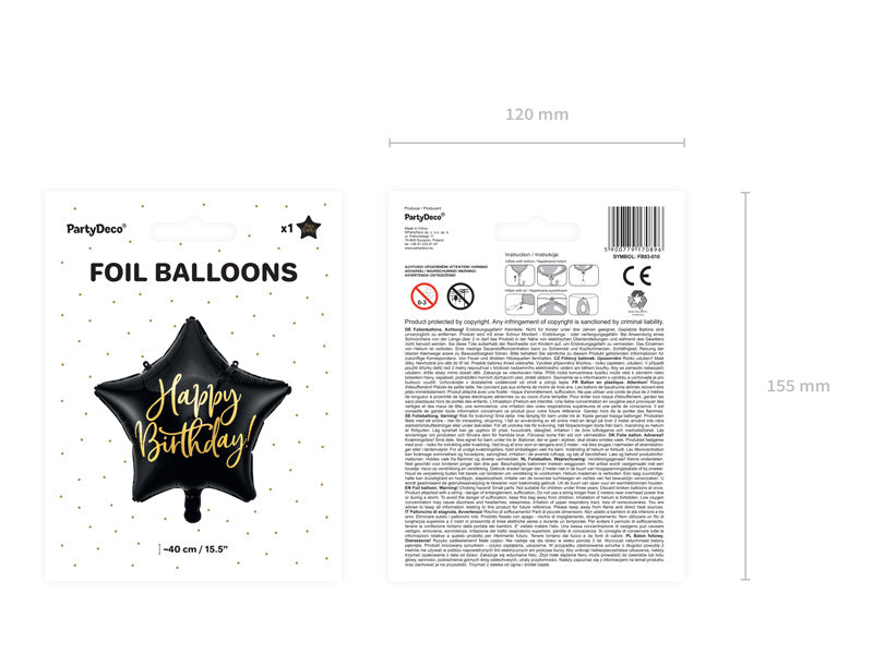 Ballon à l'hélium Étoile Joyeux Anniversaire Noir Vide 40cm