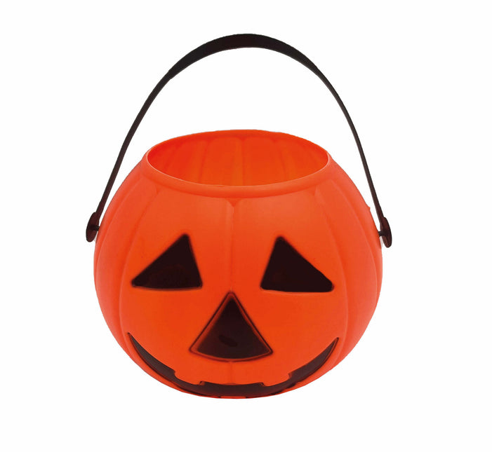 Seau à bonbons orange d'Halloween Citrouille 15cm