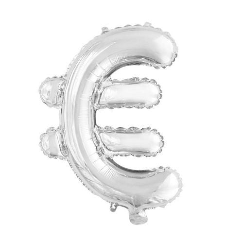 Ballon de baudruche Euro Sign Argent 41cm avec paille