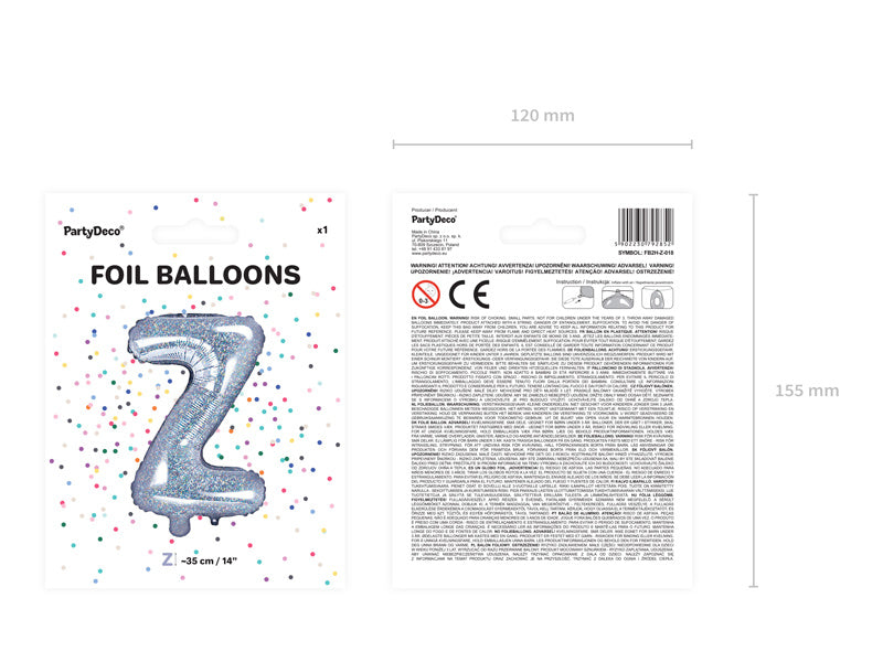 Ballon de baudruche Lettre Z Holographique Vide 35cm